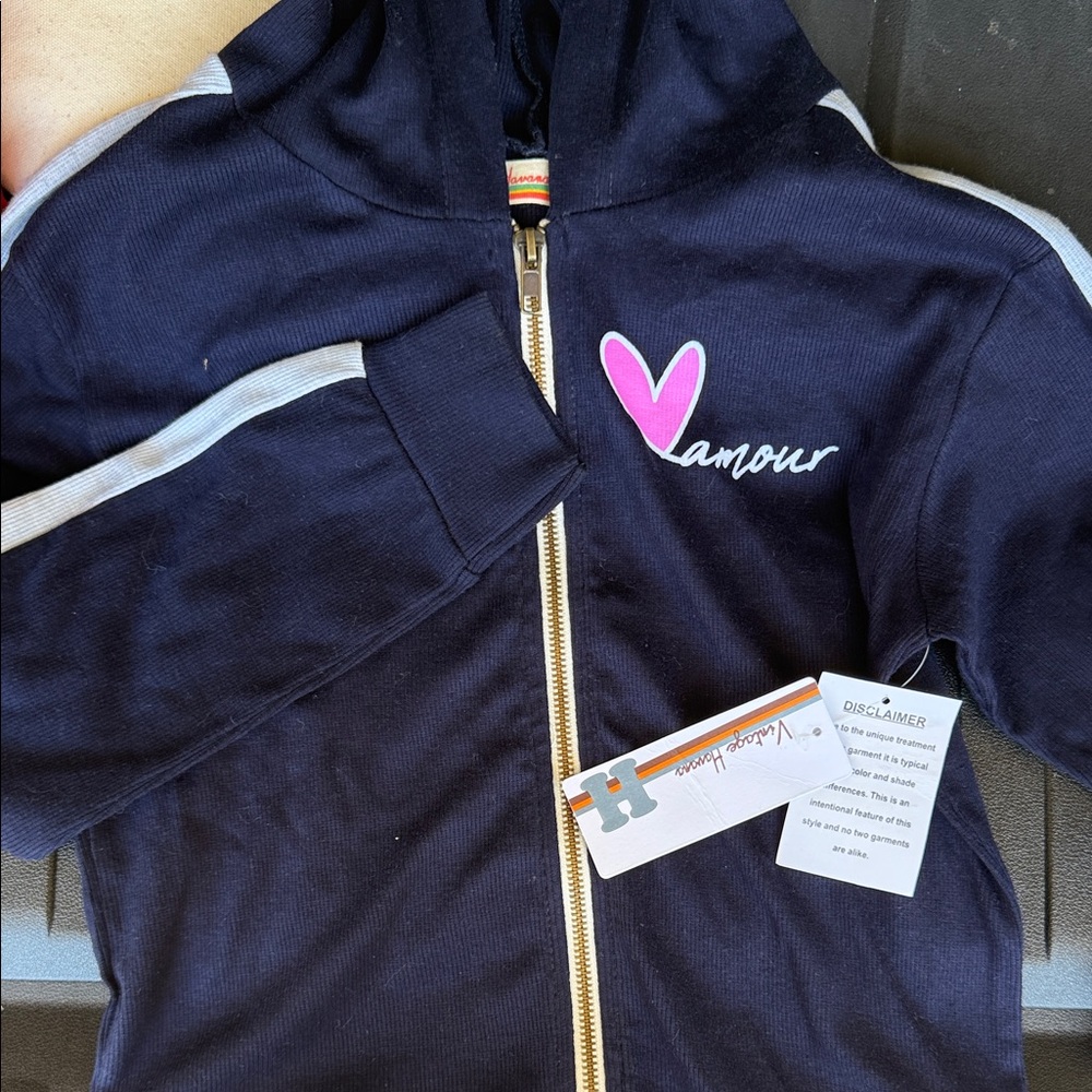 Vintage Havana Navy Hoodie with Pink Heart